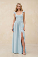 Ruffled Sleeve A-Line Corset Chiffon Bridesmaid Dress in Sky Blue | KISSBRIDAL