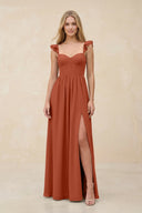 Ruffled Sleeve A - Line Corset Chiffon Bridesmaid Dress in Spice - SHE IS ME Bridesmaid Dresses