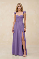 Ruffled Sleeve A - Line Corset Chiffon Bridesmaid Dress in Tahiti - SHE IS ME Bridesmaid Dresses