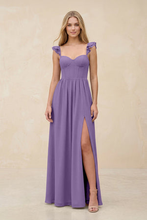 Ruffled Sleeve A - Line Corset Chiffon Bridesmaid Dress in Tahiti - SHE IS ME Bridesmaid Dresses