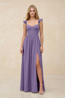Ruffled Sleeve A-Line Corset Chiffon Bridesmaid Dress in Tahiti | KISSBRIDAL