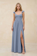 Ruffled Sleeve A - Line Corset Chiffon Bridesmaid Dress in Twilight - KISS BRIDAL Bridesmaid Dresses