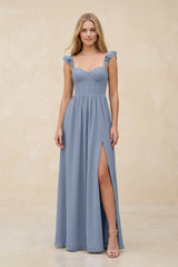 Ruffled Sleeve A - Line Corset Chiffon Bridesmaid Dress in Twilight - KISS BRIDAL Bridesmaid Dresses