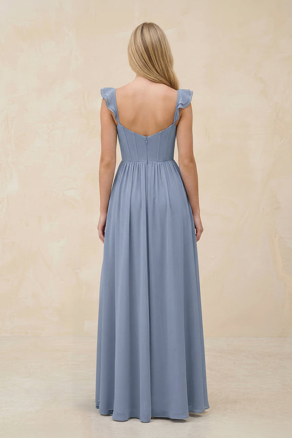 Ruffled Sleeve A - Line Corset Chiffon Bridesmaid Dress in Twilight - KISS BRIDAL Bridesmaid Dresses