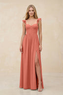 Ruffled Sleeve A - Line Corset Chiffon Bridesmaid Dress in Wild Rose - SHE IS ME Bridesmaid Dresses