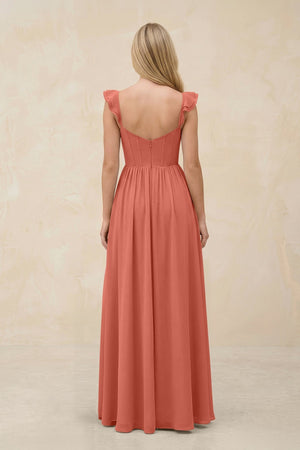 Ruffled Sleeve A - Line Corset Chiffon Bridesmaid Dress in Wild Rose - SHE IS ME Bridesmaid Dresses