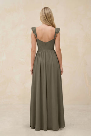Ruffled Sleeve A - Line Corset Chiffon Bridesmaid Dress in Willow Green - SHE IS ME Bridesmaid Dresses