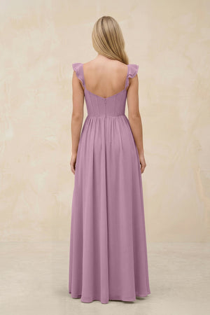 Ruffled Sleeve A - Line Corset Chiffon Bridesmaid Dress in Wisteria - SHE IS ME Bridesmaid Dresses