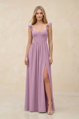 Ruffled Sleeve A - Line Corset Chiffon Bridesmaid Dress in Wisteria - KISS BRIDAL Bridesmaid Dresses