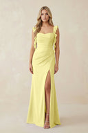 Ruffled Sleeve Ruched Sheath Chiffon Bridesmaid Dress in Buttercup - SHE IS ME BRIDESMAID DRESSES