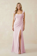 Ruffled Sleeve Ruched Sheath Chiffon Bridesmaid Dress in Candy Pink - SHE IS ME BRIDESMAID DRESSES
