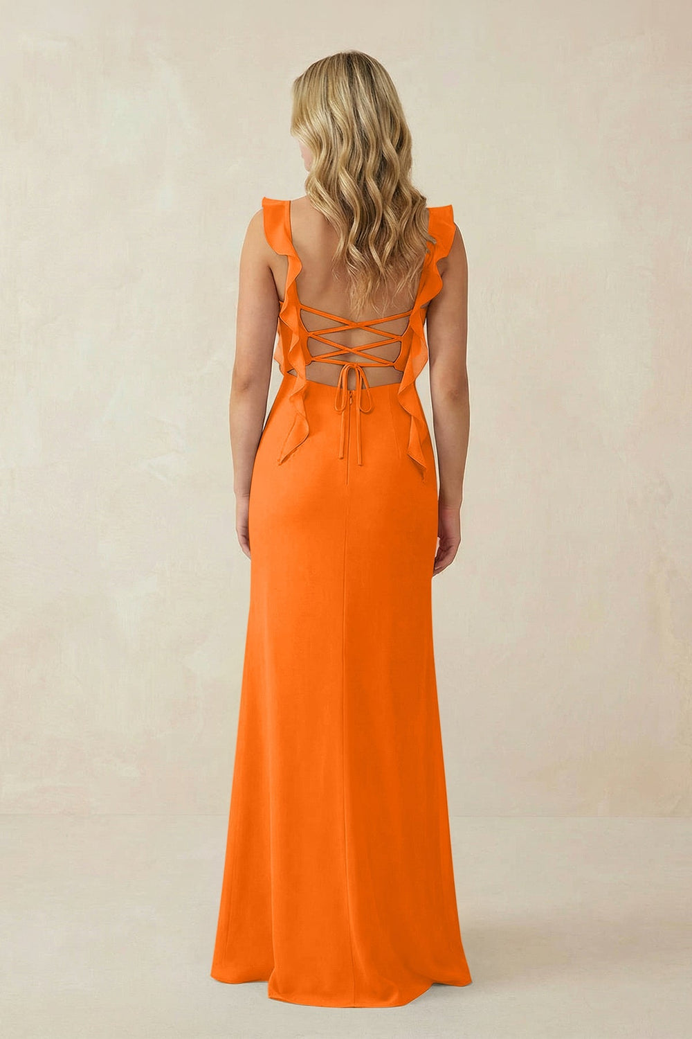 Ruffled Sleeve Ruched Sheath Chiffon Bridesmaid Dress in Cinnamon - KISS BRIDAL BRIDESMAID DRESSES