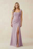 Ruffled Sleeve Ruched Sheath Chiffon Bridesmaid Dress in Dusk - SHE IS ME BRIDESMAID DRESSES
