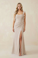 Ruffled Sleeve Ruched Sheath Chiffon Bridesmaid Dress in Frost - SHE IS ME BRIDESMAID DRESSES