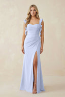 Ruffled Sleeve Ruched Sheath Chiffon Bridesmaid Dress in Ice - SHE IS ME BRIDESMAID DRESSES
