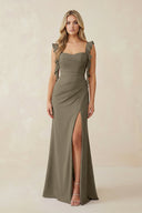 Ruffled Sleeve Ruched Sheath Chiffon Bridesmaid Dress in Willow Green - SHE IS ME BRIDESMAID DRESSES