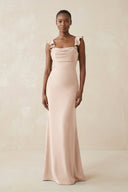 Ruffled Sleeve Sheath Satin Bridesmaid Dress in Buttercream - KISS BRIDAL Bridesmaid Dresses