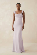 Ruffled Sleeve Sheath Satin Bridesmaid Dress in Dusk - KISS BRIDAL Bridesmaid Dresses