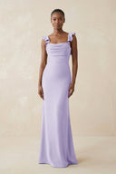 Ruffled Sleeve Sheath Satin Bridesmaid Dress in Lavender - KISS BRIDAL Bridesmaid Dresses