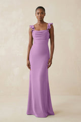 Ruffled Sleeve Sheath Satin Bridesmaid Dress in Vintage Mauve - KISS BRIDAL Bridesmaid Dresses