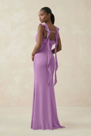 Ruffled Sleeve Sheath Satin Bridesmaid Dress in Vintage Mauve - KISS BRIDAL Bridesmaid Dresses