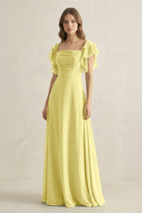 Ruffled Sleeves A-Line Chiffon Bridesmaid Dress in Buttercup - KISS BRIDAL BRIDESMAID DRESSES