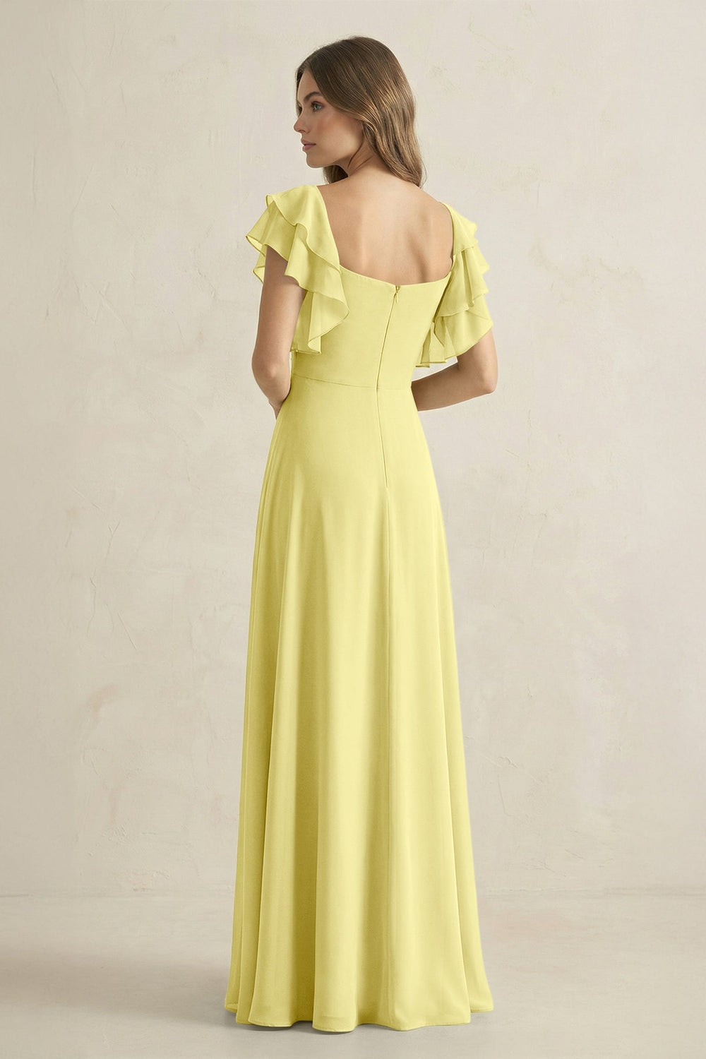 Ruffled Sleeves A-Line Chiffon Bridesmaid Dress in Buttercup - KISS BRIDAL BRIDESMAID DRESSES