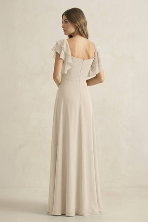 Ruffled Sleeves A-Line Chiffon Bridesmaid Dress in Champagne - SHE IS ME BRIDESMAID DRESSES