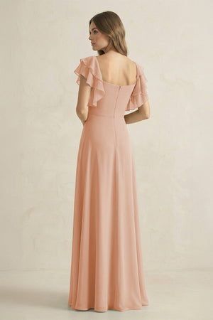 Ruffled Sleeves A-Line Chiffon Bridesmaid Dress in Champagne Rose - SHE IS ME BRIDESMAID DRESSES