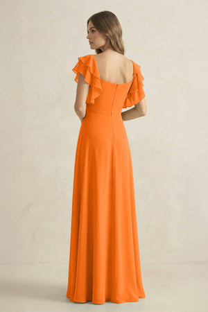 Ruffled Sleeves A-Line Chiffon Bridesmaid Dress in Cinnamon - SHE IS ME BRIDESMAID DRESSES