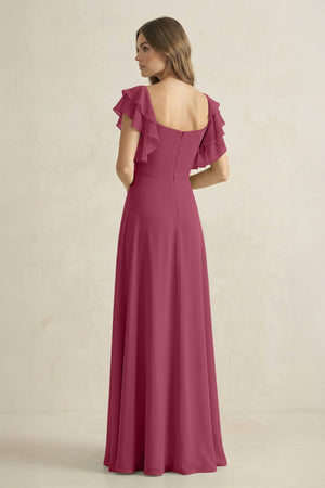 Ruffled Sleeves A-Line Chiffon Bridesmaid Dress in Desert Rose - SHE IS ME BRIDESMAID DRESSES