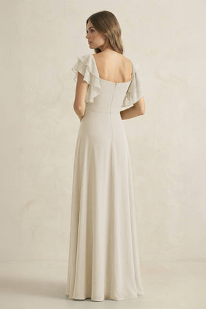 Ruffled Sleeves A-Line Chiffon Bridesmaid Dress in Dove Gray - SHE IS ME BRIDESMAID DRESSES