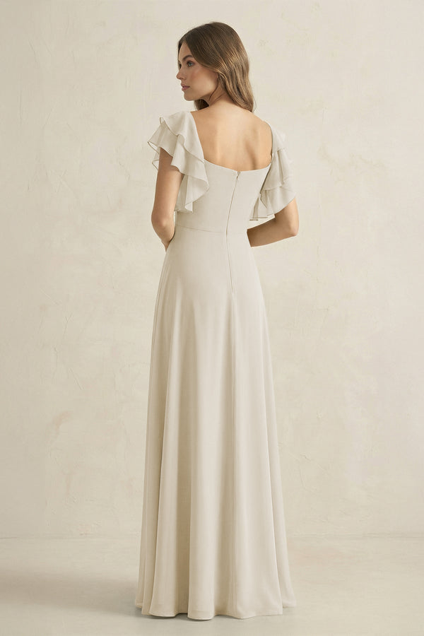 Ruffled Sleeves A-Line Chiffon Bridesmaid Dress in Dove Gray - SHE IS ME BRIDESMAID DRESSES