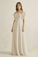 Ruffled Sleeves A-Line Chiffon Bridesmaid Dress in Dove Gray - SHE IS ME BRIDESMAID DRESSES