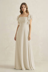 Ruffled Sleeves A-Line Chiffon Bridesmaid Dress in Dove Gray - KISS BRIDAL BRIDESMAID DRESSES