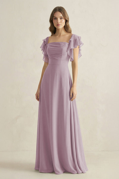 Ruffled Sleeves A-Line Chiffon Bridesmaid Dress in Dusk - SHE IS ME BRIDESMAID DRESSES