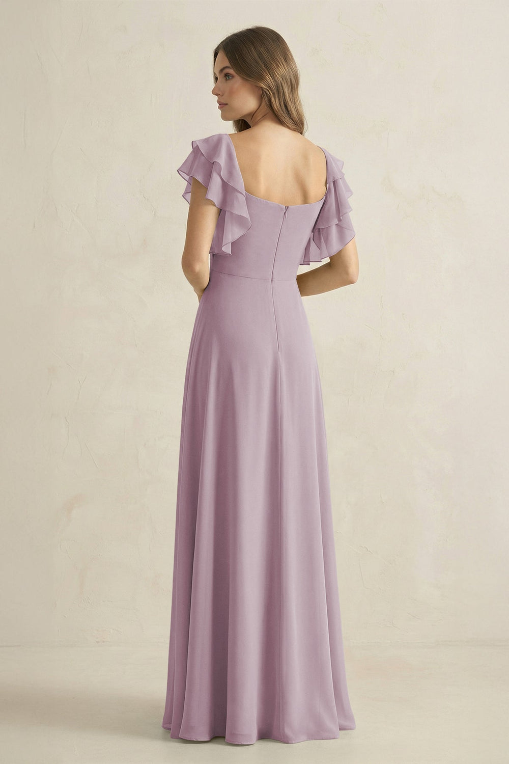 Ruffled Sleeves A-Line Chiffon Bridesmaid Dress in Dusk - KISS BRIDAL BRIDESMAID DRESSES