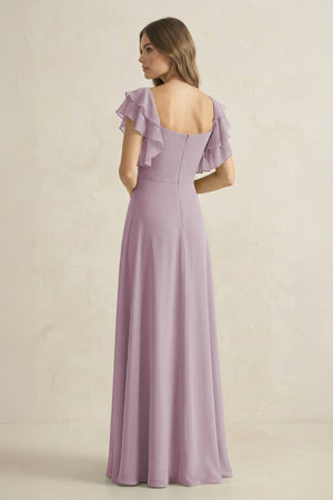 Ruffled Sleeves A-Line Chiffon Bridesmaid Dress in Dusk - SHE IS ME BRIDESMAID DRESSES