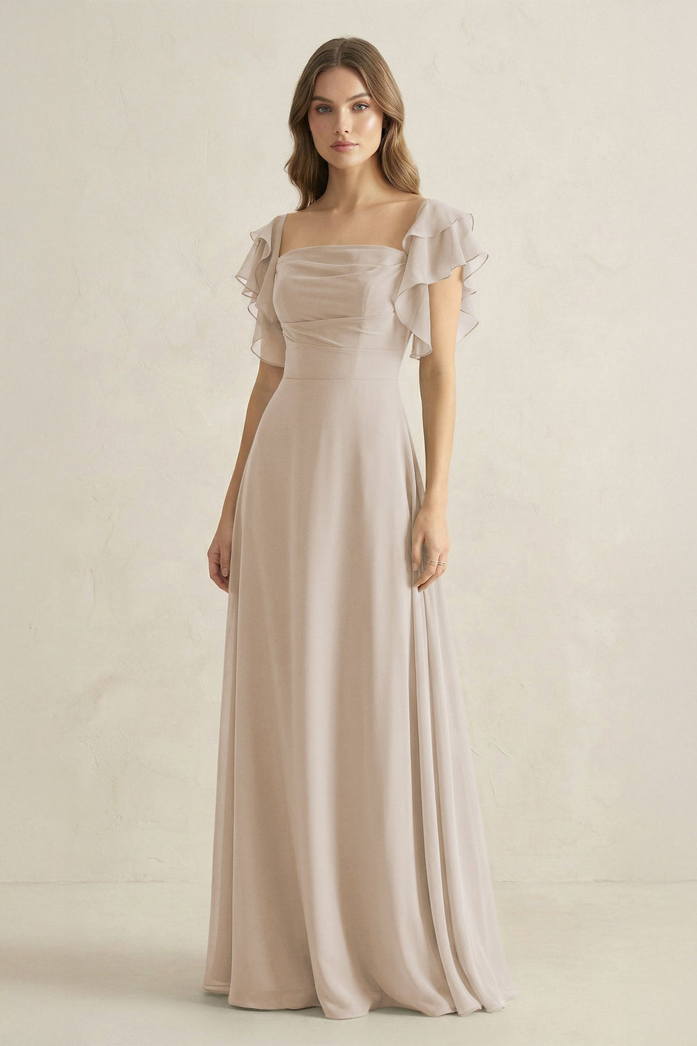 Ruffled Sleeves A-Line Chiffon Bridesmaid Dress in Frost - KISS BRIDAL BRIDESMAID DRESSES