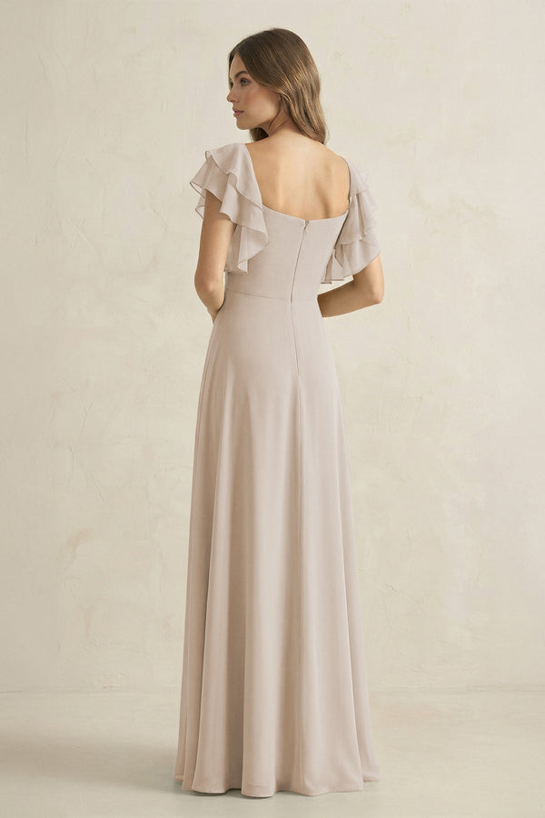 Ruffled Sleeves A-Line Chiffon Bridesmaid Dress in Frost - SHE IS ME BRIDESMAID DRESSES