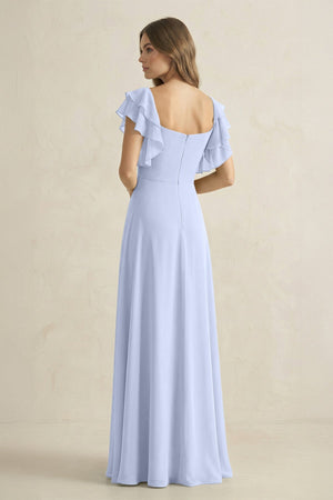 Ruffled Sleeves A-Line Chiffon Bridesmaid Dress in Ice - SHE IS ME BRIDESMAID DRESSES