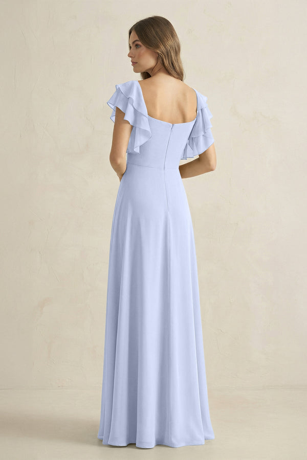 Ruffled Sleeves A-Line Chiffon Bridesmaid Dress in Ice - SHE IS ME BRIDESMAID DRESSES