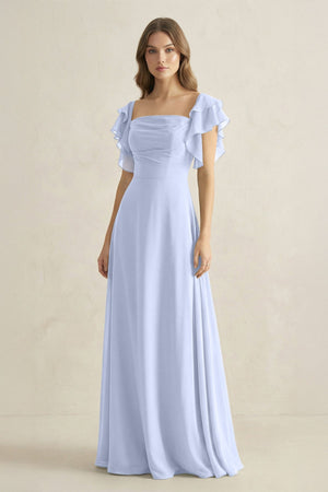 Ruffled Sleeves A-Line Chiffon Bridesmaid Dress in Ice - SHE IS ME BRIDESMAID DRESSES