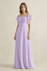 Ruffled Sleeves A-Line Chiffon Bridesmaid Dress in Lavender - KISS BRIDAL BRIDESMAID DRESSES