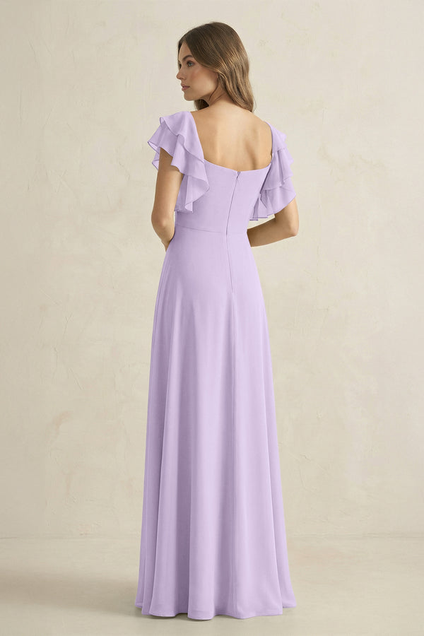 Ruffled Sleeves A-Line Chiffon Bridesmaid Dress in Lavender - SHE IS ME BRIDESMAID DRESSES