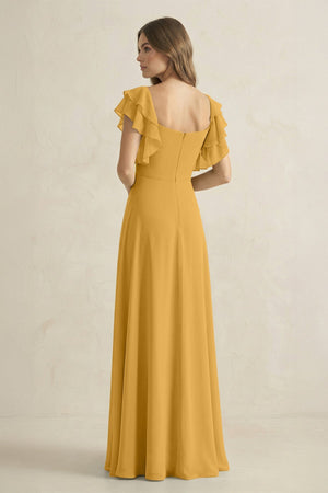 Ruffled Sleeves A-Line Chiffon Bridesmaid Dress in Marigold - SHE IS ME BRIDESMAID DRESSES
