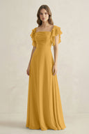Ruffled Sleeves A-Line Chiffon Bridesmaid Dress in Marigold - SHE IS ME BRIDESMAID DRESSES