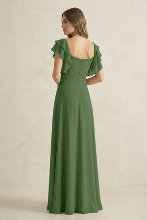 Ruffled Sleeves A-Line Chiffon Bridesmaid Dress in Moss - SHE IS ME BRIDESMAID DRESSES
