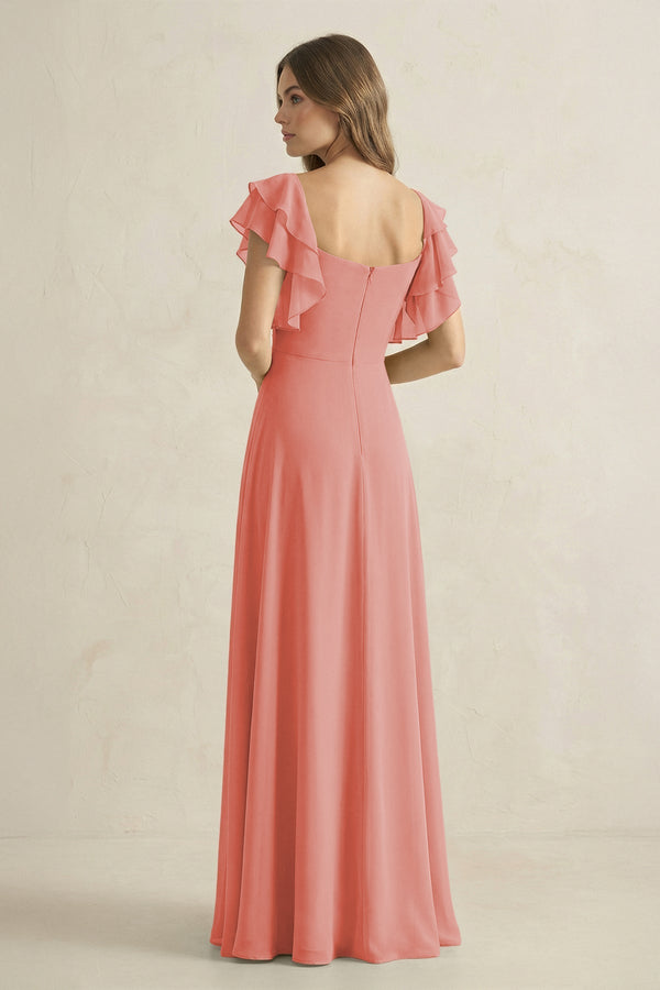 Ruffled Sleeves A-Line Chiffon Bridesmaid Dress in Mulberry - SHE IS ME BRIDESMAID DRESSES