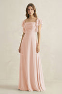 Ruffled Sleeves A-Line Chiffon Bridesmaid Dress in Pale Blush - SHE IS ME BRIDESMAID DRESSES